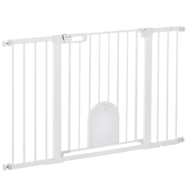 Extendable Dog Gate with Self-Closing Door, Metal and ABS, 75-131x76 cm, White
