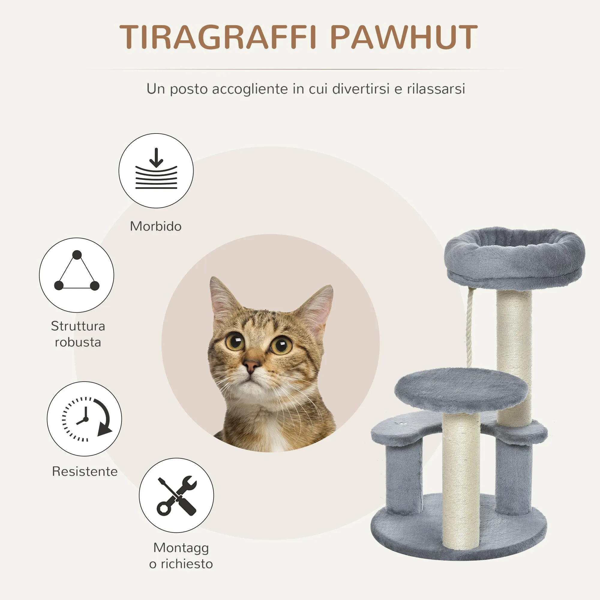 Cat Tree for cats with Scratch Pole, 40x40x225-285 cm - Image 3