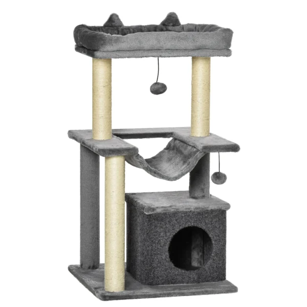 Cat Tree for cats with Scratch Pole and Hammock height 100cm - Grey