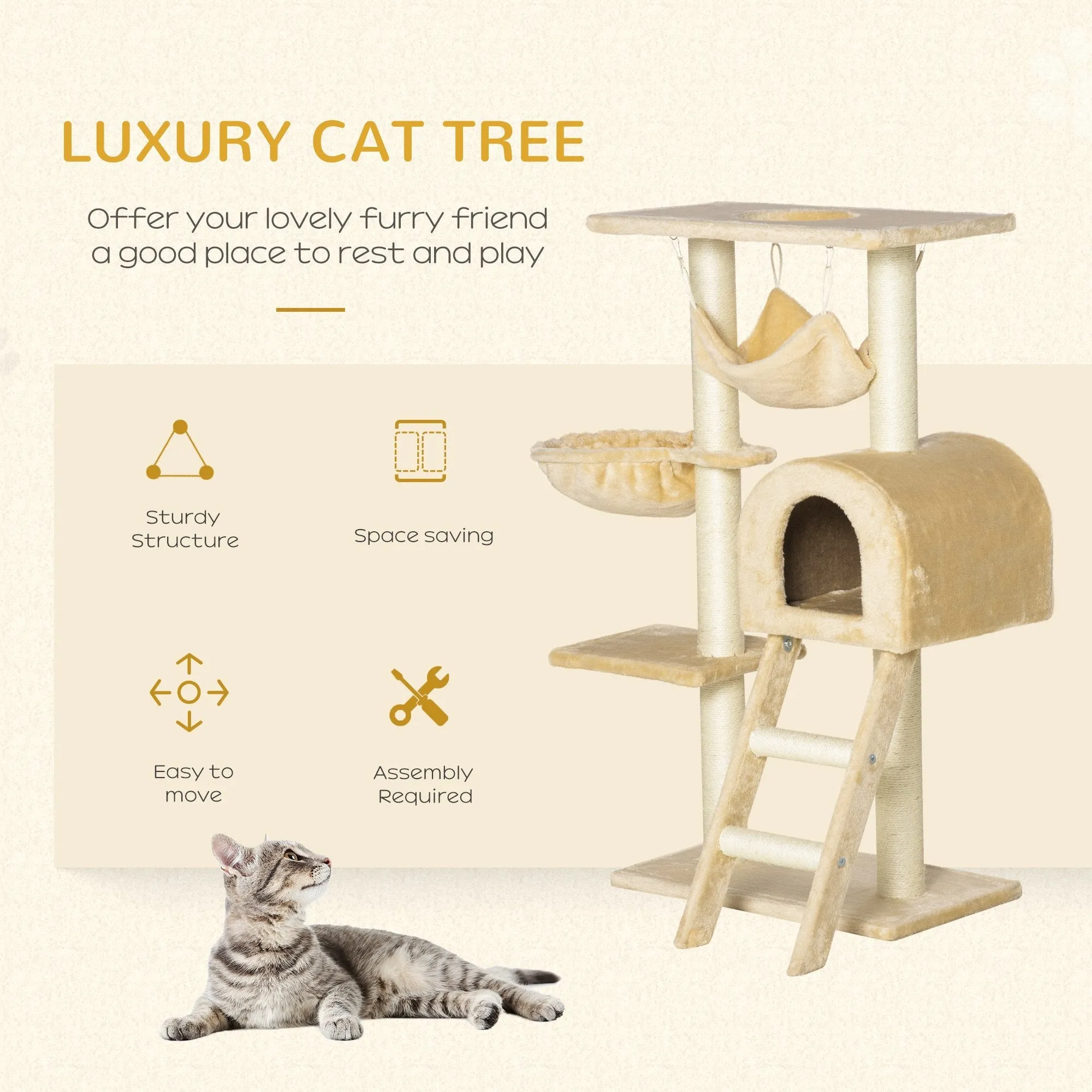 Cat Tree for cats with Scratch Pole , Natural Sisal strings, 55 × 30 × 100cm - Image 3