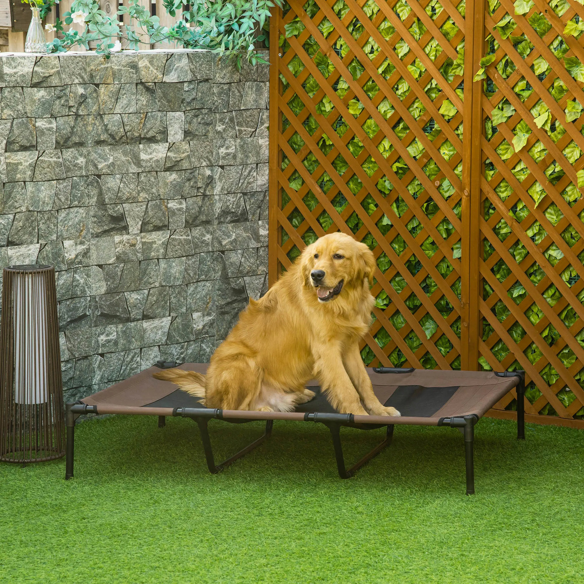 Dog Bed for Large Dogs up to 50kg, Metal and Oxford Fabric, 122x92x23 cm, Brown - Image 2
