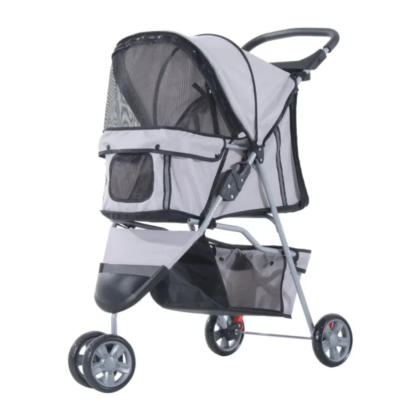 Folding Dog Stroller with Cup Holder and Basket, Steel and Polyester, 75x45x97 cm, Grey