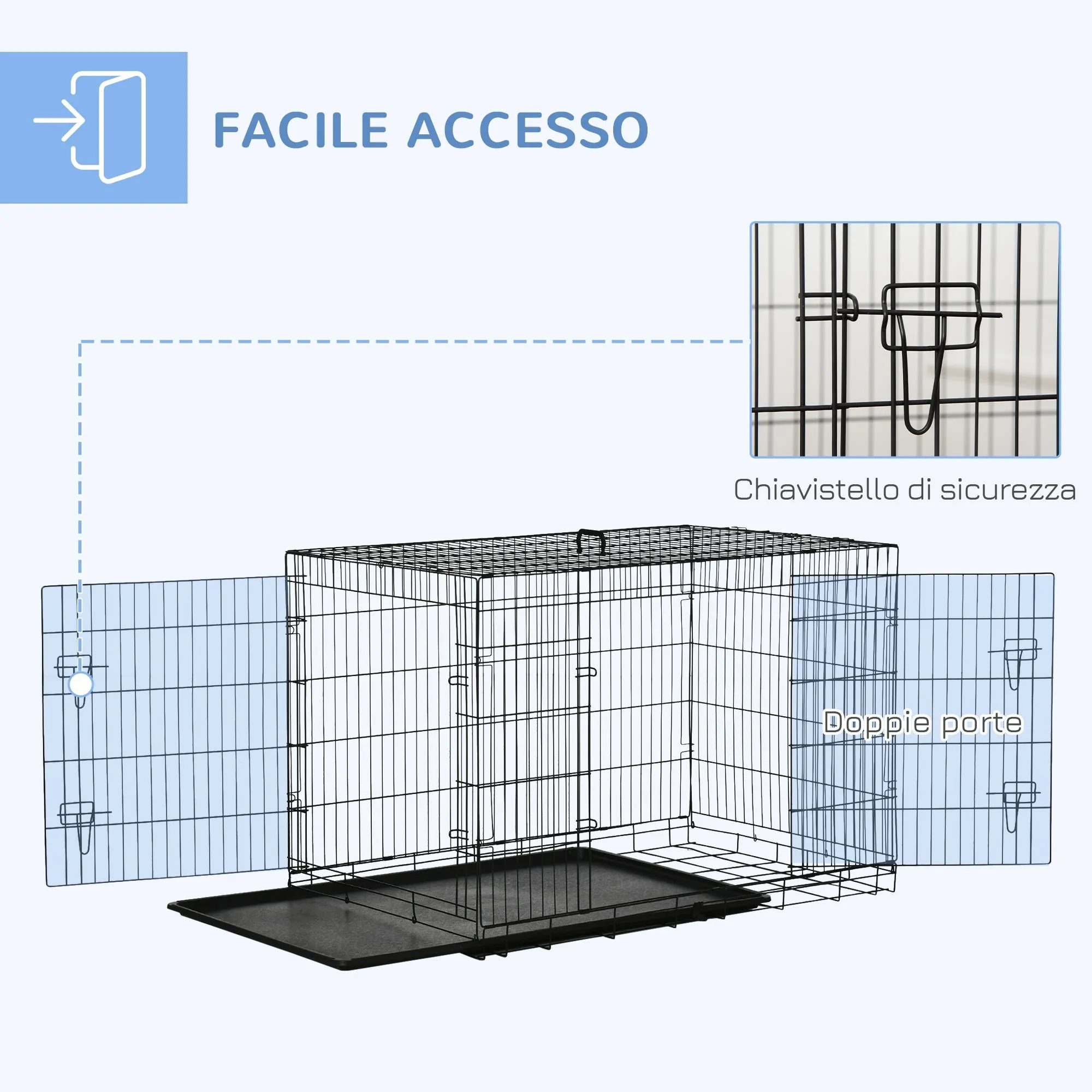 Pet Cage Foldable Steel Double Opening Dog and Cat Carrier, 121x77x82cm, Black - Image 3