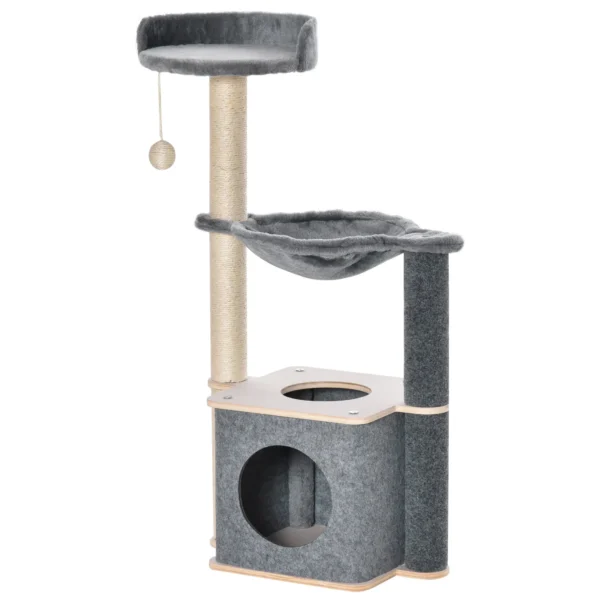 Tree with House, Hammock, Play Ball, Kennel and Sisal Ropes, 48x34x95cm, Grey
