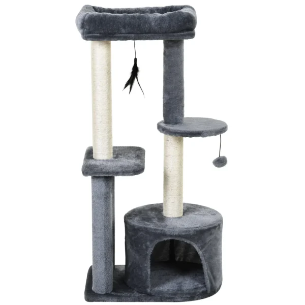 Cat Tree for cats with Scratch Pole with Bed, and 2 shelves, white and Grey, 48x35x100cm