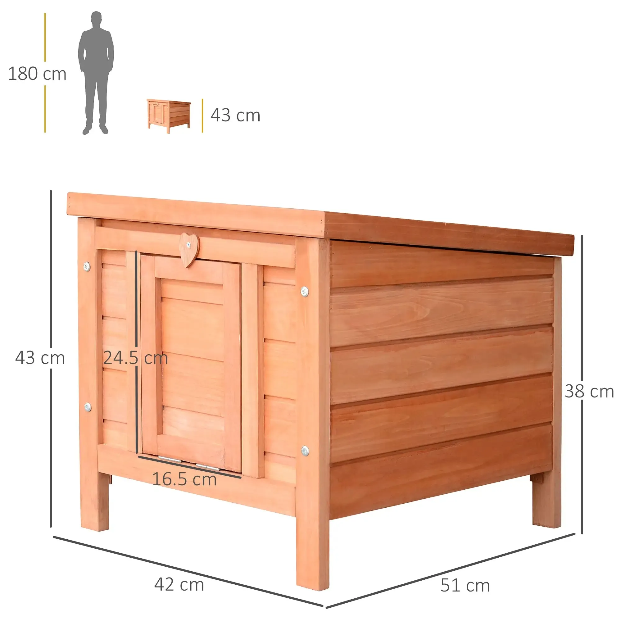 Outdoor Wooden Rabbit Cage with Asphalt Roof and Non-Slip Ramp, 42x51x43cm, Red Orange - Image 2