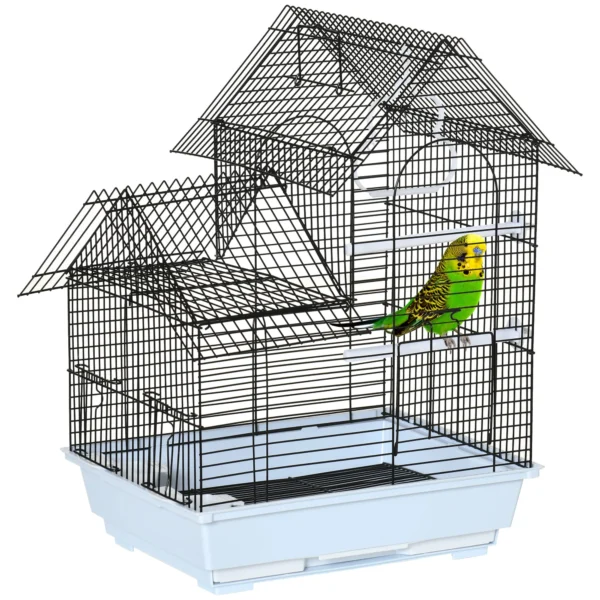 Metal Bird Cage with Handle, Removable Tray, Pegs and Swing, 39x33x47cm, White