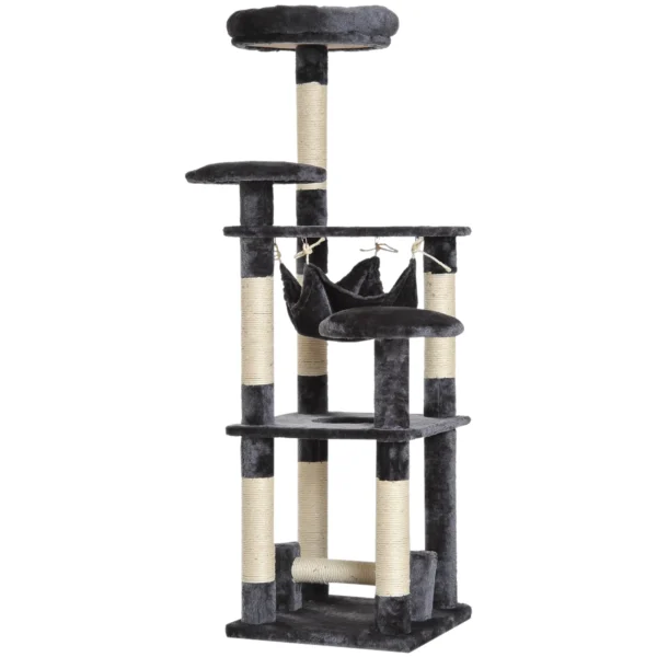 4-Tier Cat Tree with Hammock, Natural Sisal Plush Platforms, 132cm Height, Grey 4.8 (25)