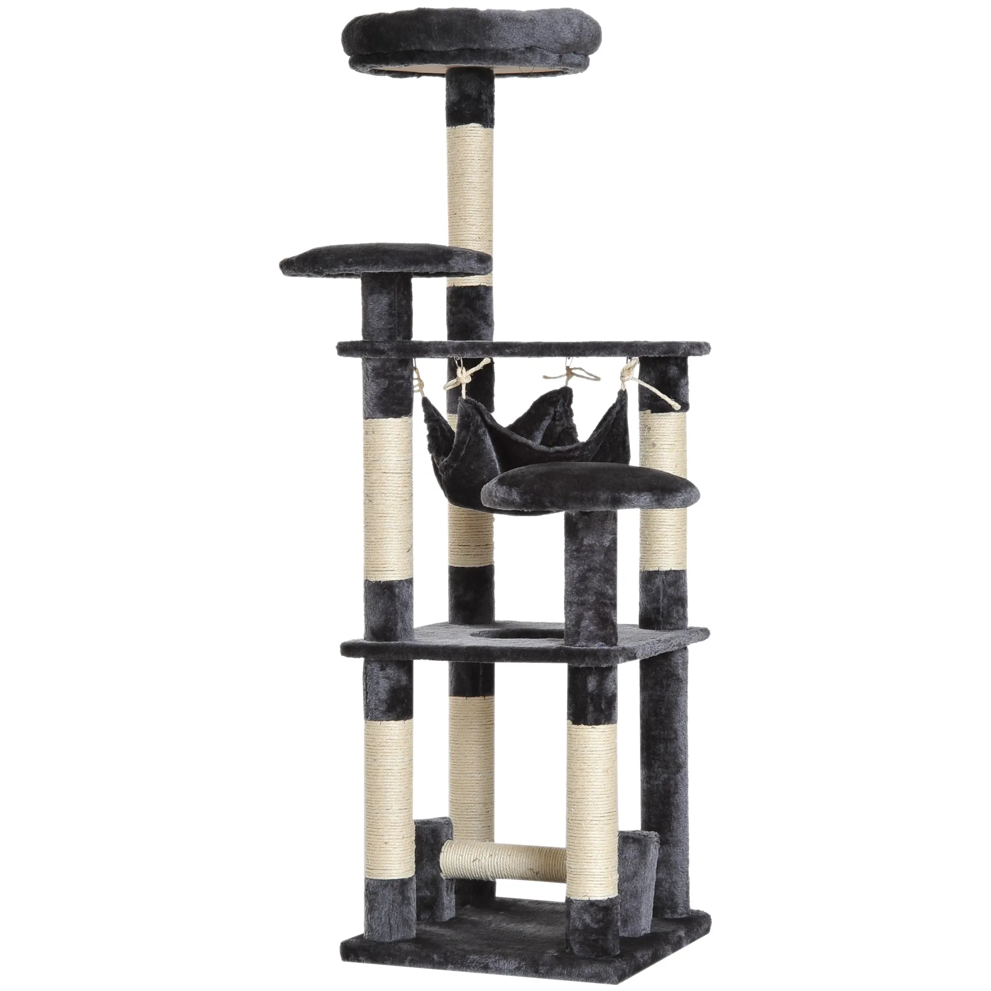 4-Tier Cat Tree with Hammock, Natural Sisal Plush Platforms, 132cm Height, Grey 4.8 (25)