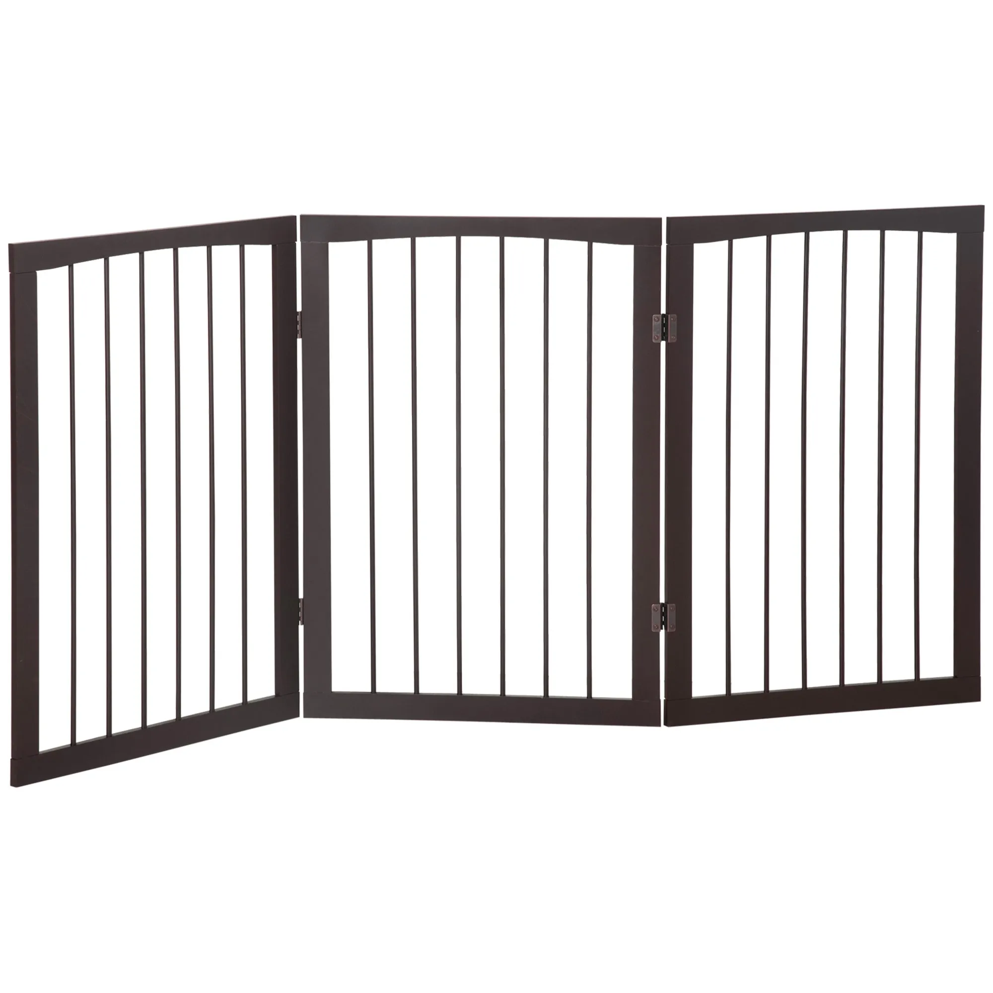Portable 3 Section Dog Gate Pet Gate Foldable Safety Divider, 160x1.2x76cm, Brown