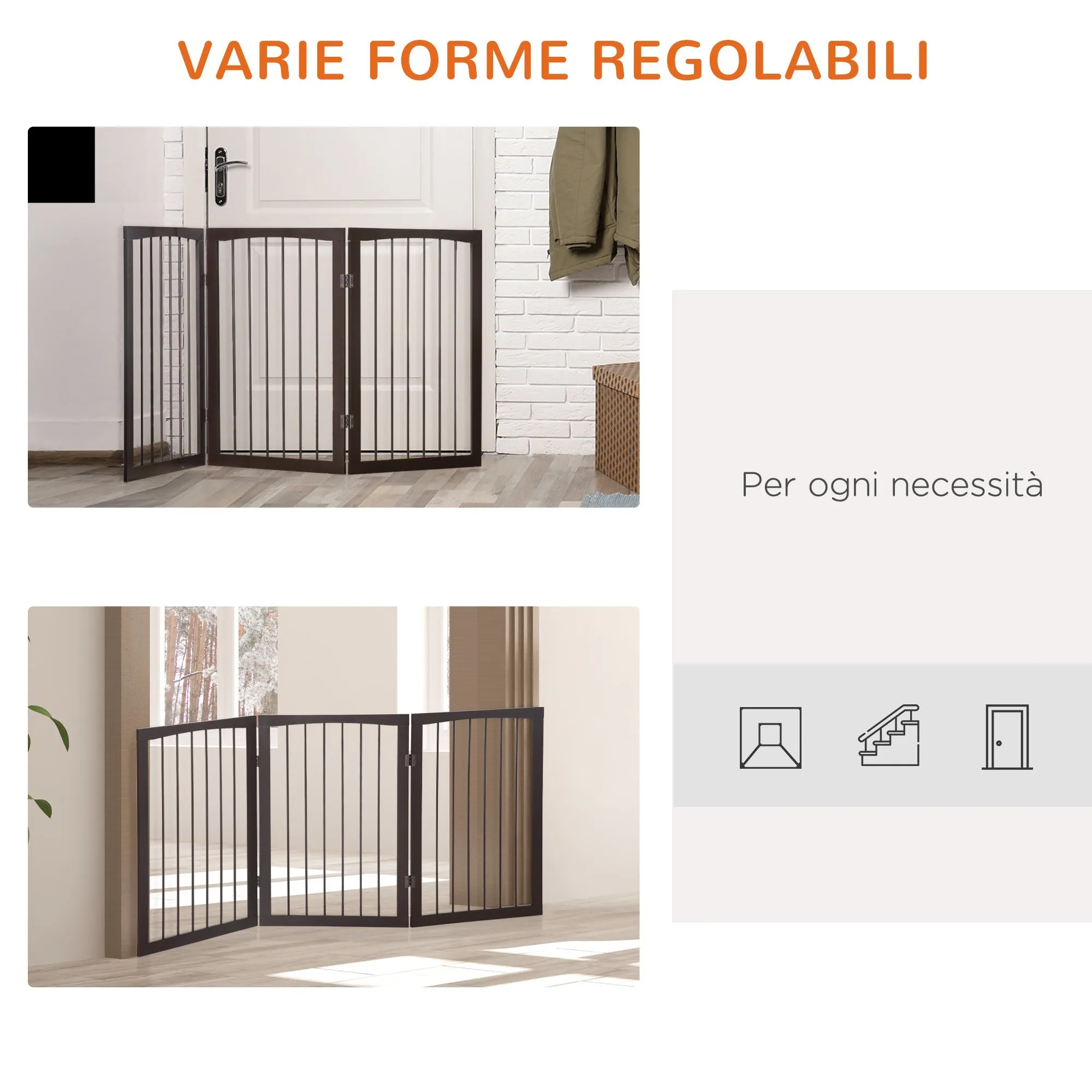 Portable 3 Section Dog Gate Pet Gate Foldable Safety Divider, 160x1.2x76cm, Brown - Image 3