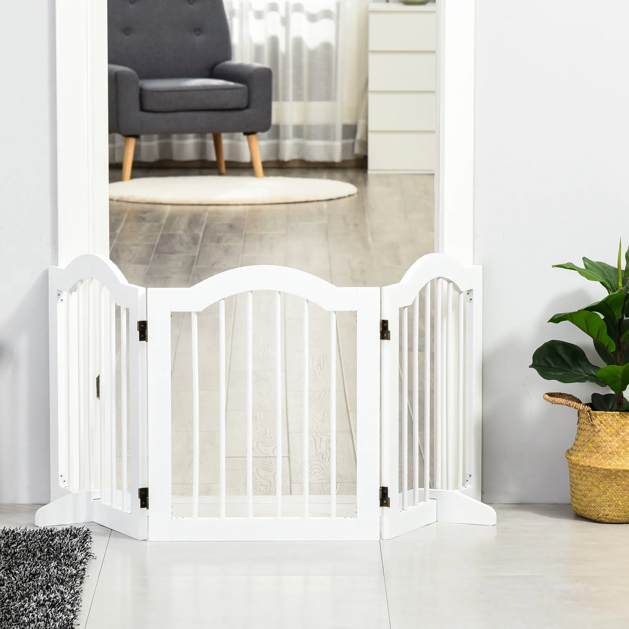 3 Section Folding Wooden Dog Gate, 154.5x29. 5x61cm, White - Image 2