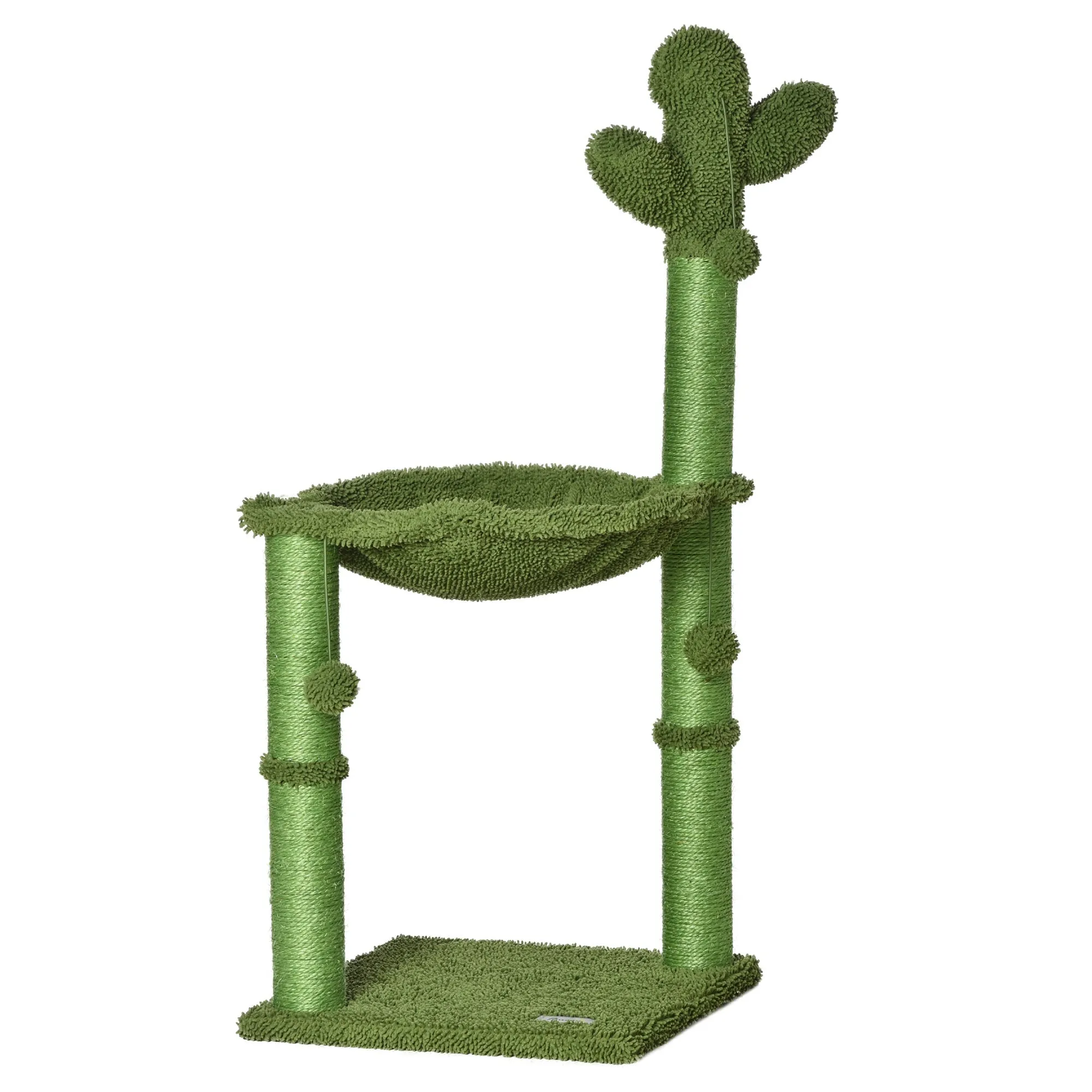 Cat Tree for cats with Scratch Pole up to 4.5kg in the shape of cactus with balls and Bed, 60x35x78cm - green