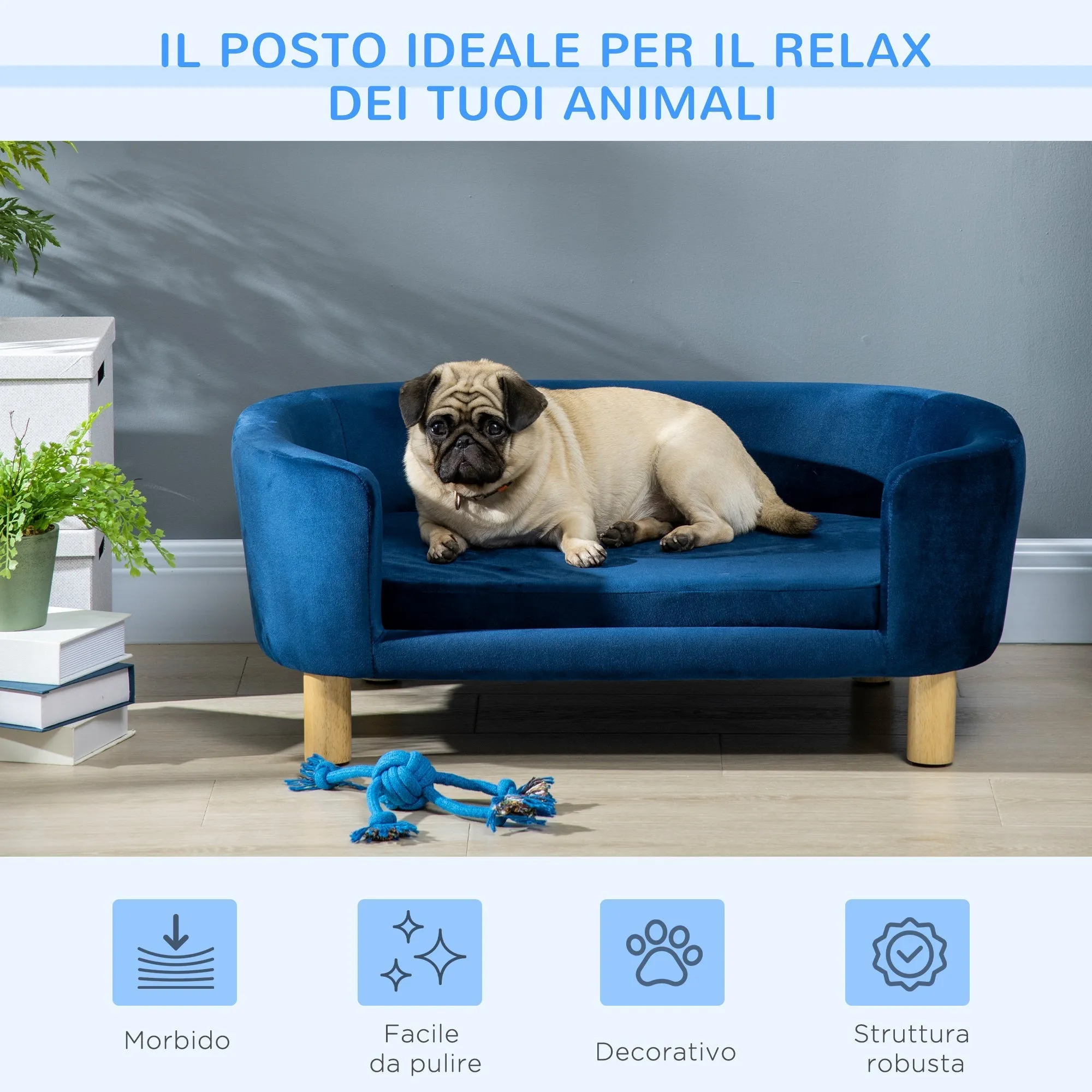 Indoor Dog Bed, Sofa for Cats or Small Dogs Max. 10kg, Blue - Image 3
