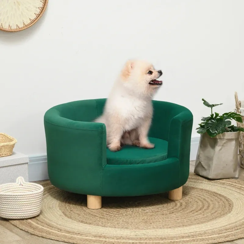 Padded Dog Sofa with Backrest and Removable Cushion, Indoor Cat Bed, 65x64x37 cm, Green - Image 2