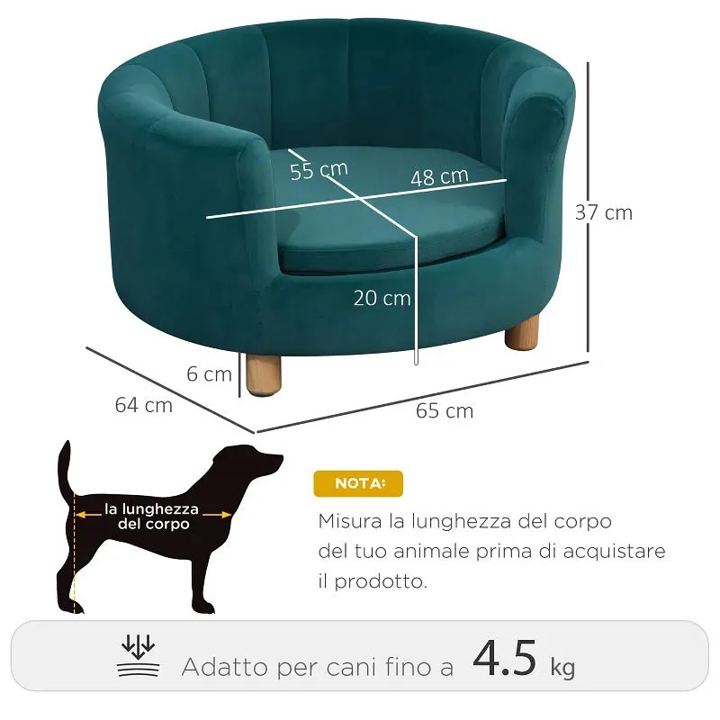 Padded Dog Sofa with Backrest and Removable Cushion, Indoor Cat Bed, 65x64x37 cm, Green - Image 3