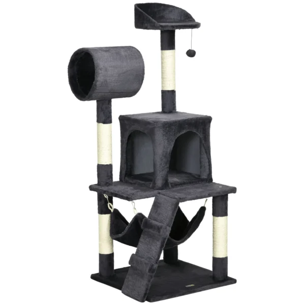 Cat Tree with Cat Scratching Post, Cat House, Hammock, Bed, Tunnel and Ball, 48x48 x125 cm, Dark Grey