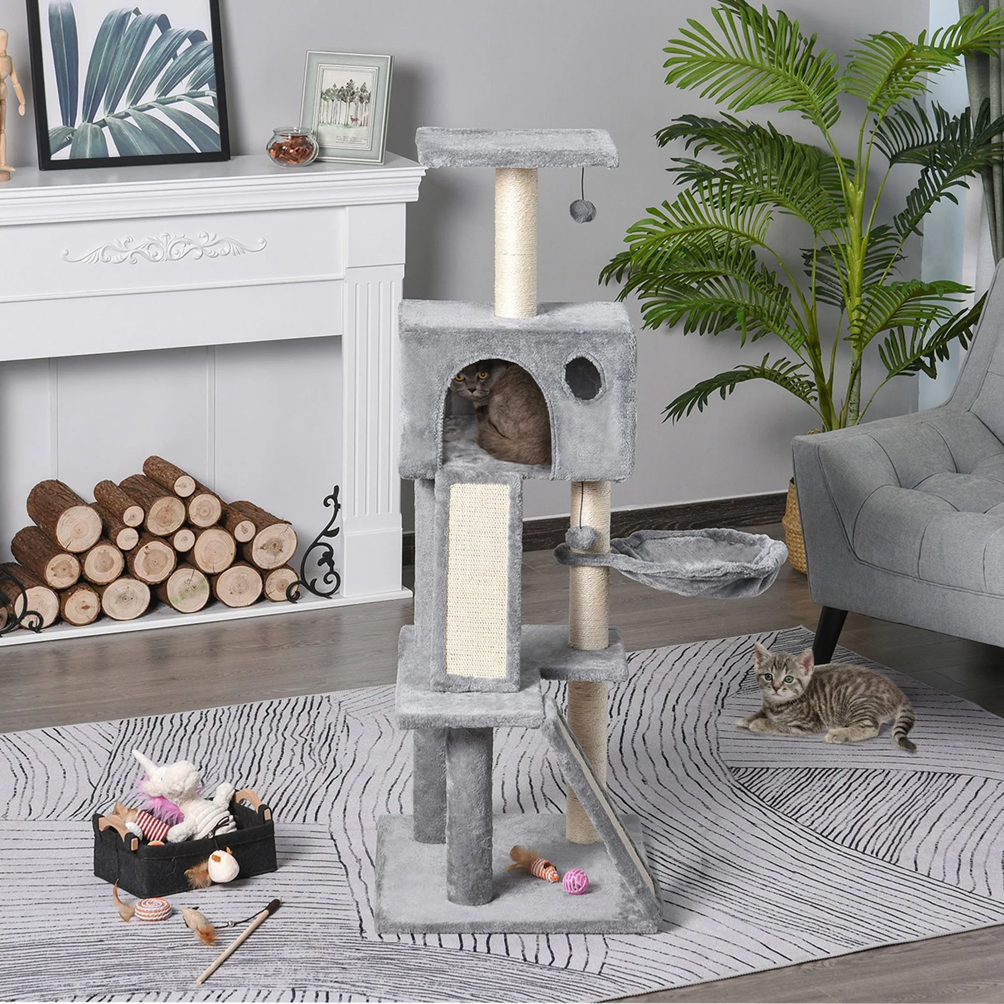Cat Tree for cats with Scratch Pole with suspended Bed - Image 2