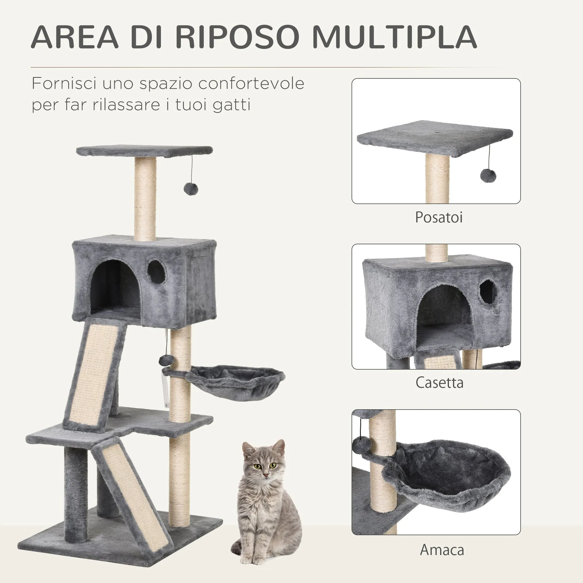 Cat Tree for cats with Scratch Pole with suspended Bed - Image 3
