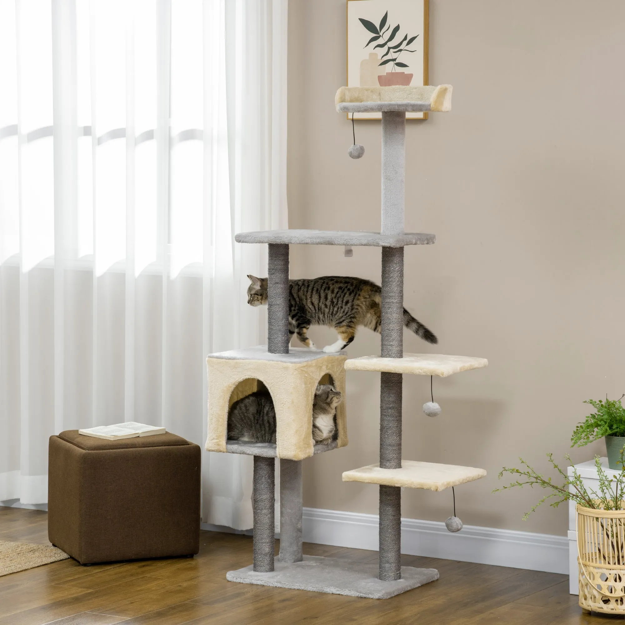 Cat Scratching Post 156cm Tall with Bed, House and Sisal Scratching Posts - Image 2