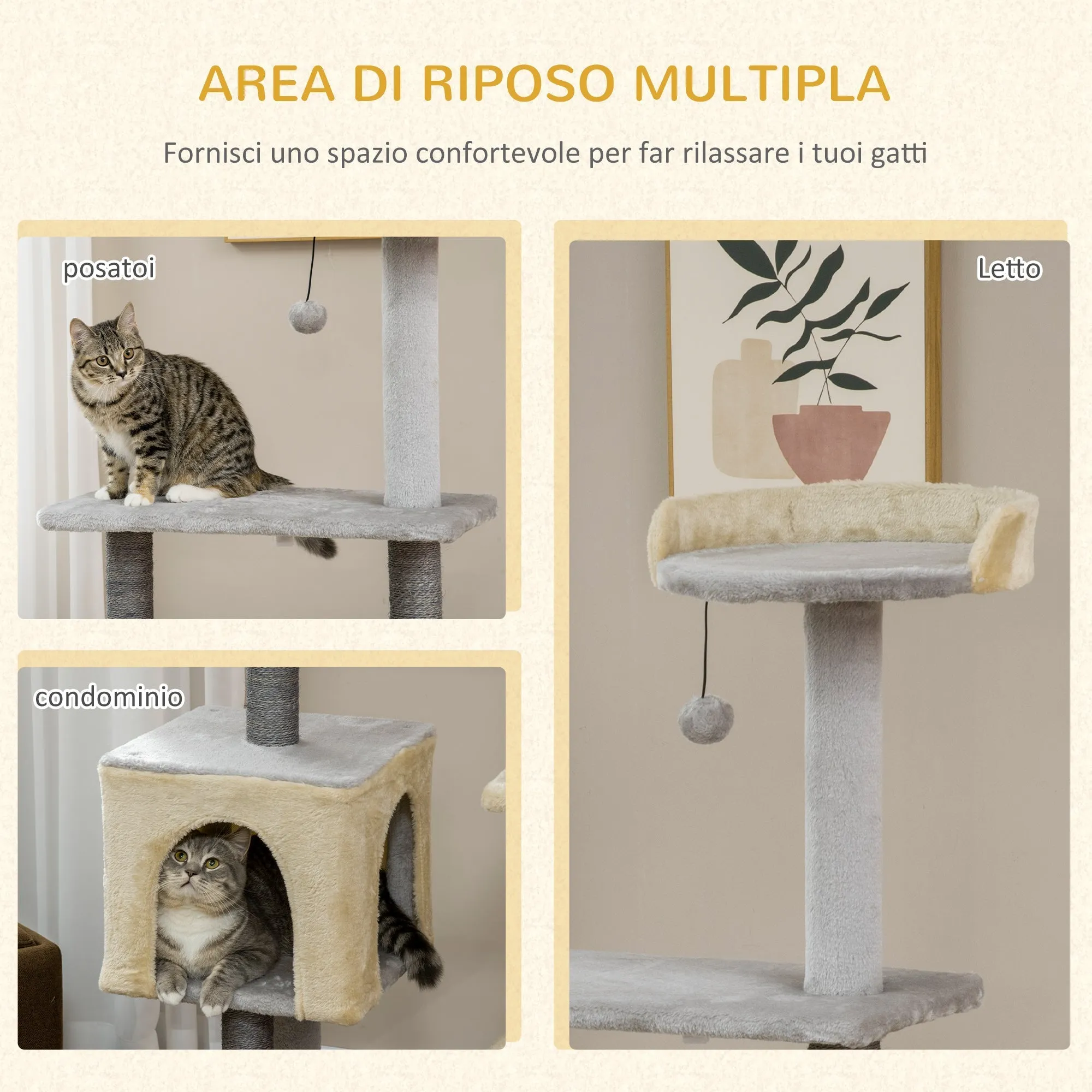 Cat Scratching Post 156cm Tall with Bed, House and Sisal Scratching Posts - Image 3