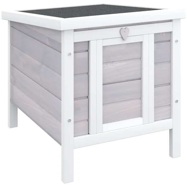 Outdoor Wooden Rabbit Cage with Asphalt Roof and Non-Slip Ramp, 42x51x43cm, Grey