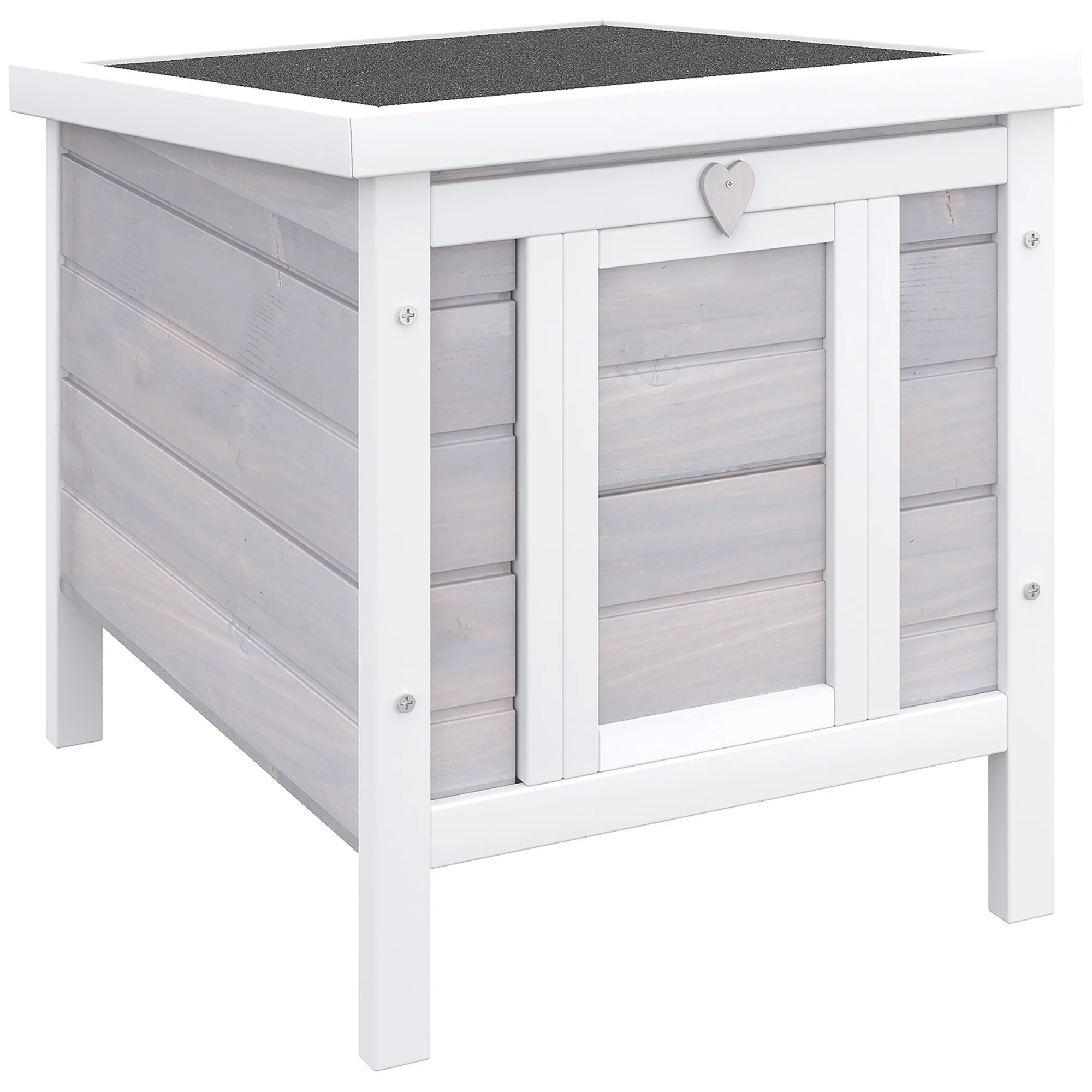 Outdoor Wooden Rabbit Cage with Asphalt Roof and Non-Slip Ramp, 42x51x43cm, Grey