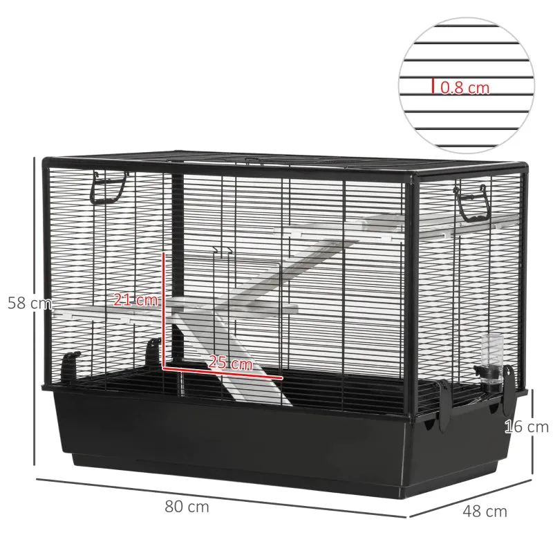Guinea Pig Cage with Handle, Water Tank, Ramp and Tray, 80x48x58cm, Black - Image 3