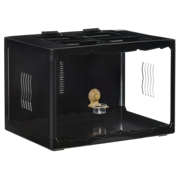Terrarium for Tortoises and Reptiles with Thermometer 18-34℃, 60x40x40.5 cm, Black
