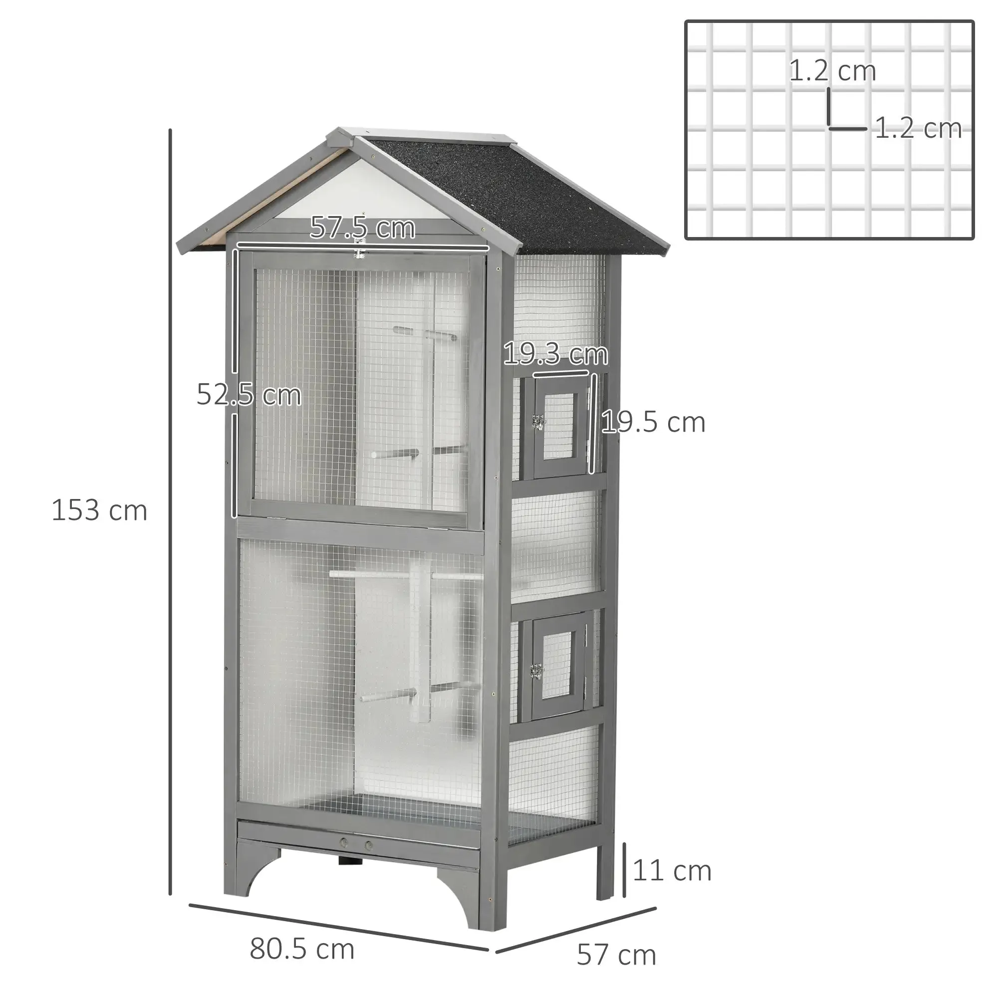 Outdoor Bird Aviary in Fir Wood, 80.5x57x158.5cm, Light Grey - Image 3