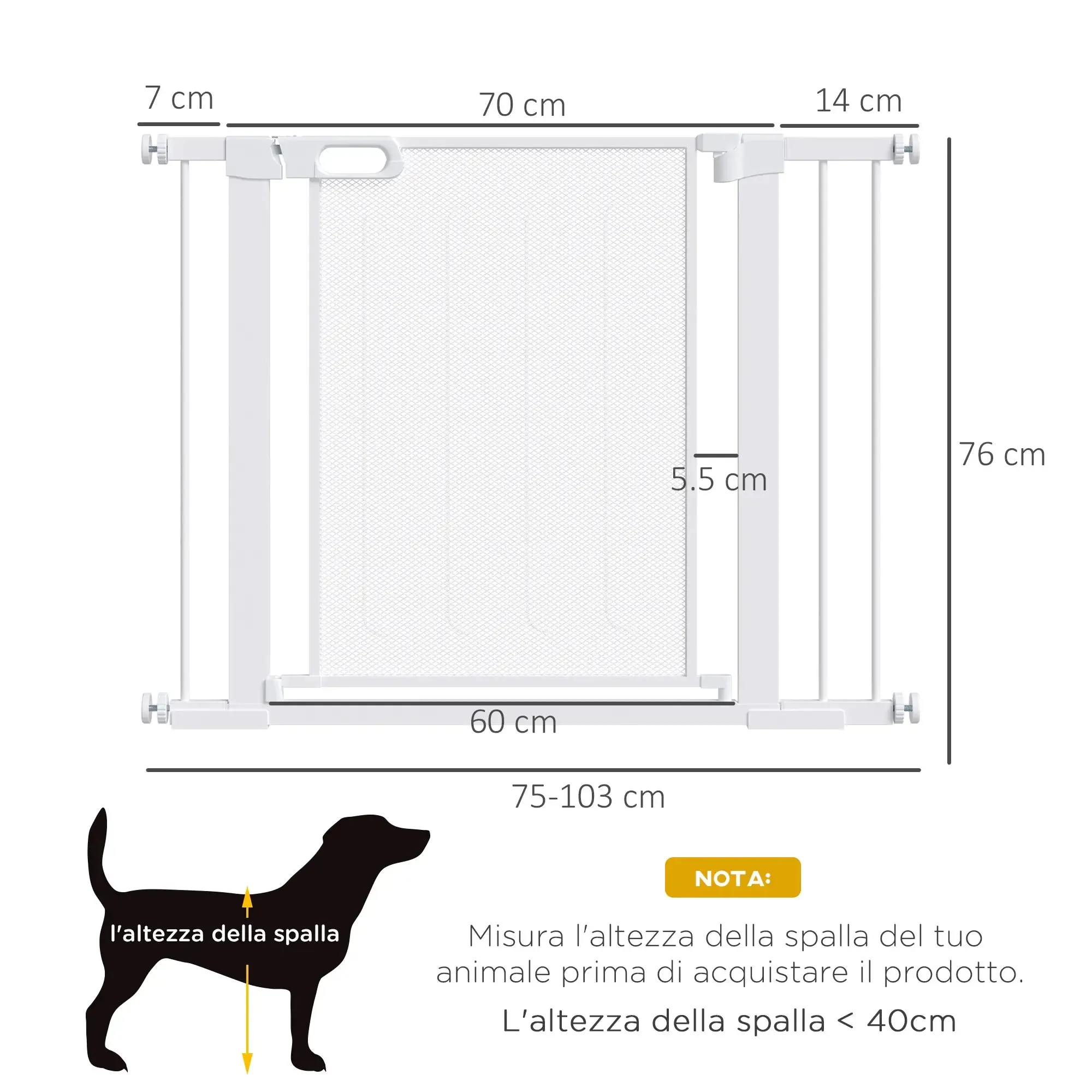 Push-On Extendable Dog Gate with Automatic Closing for Spaces 75-103cm, White - Image 2