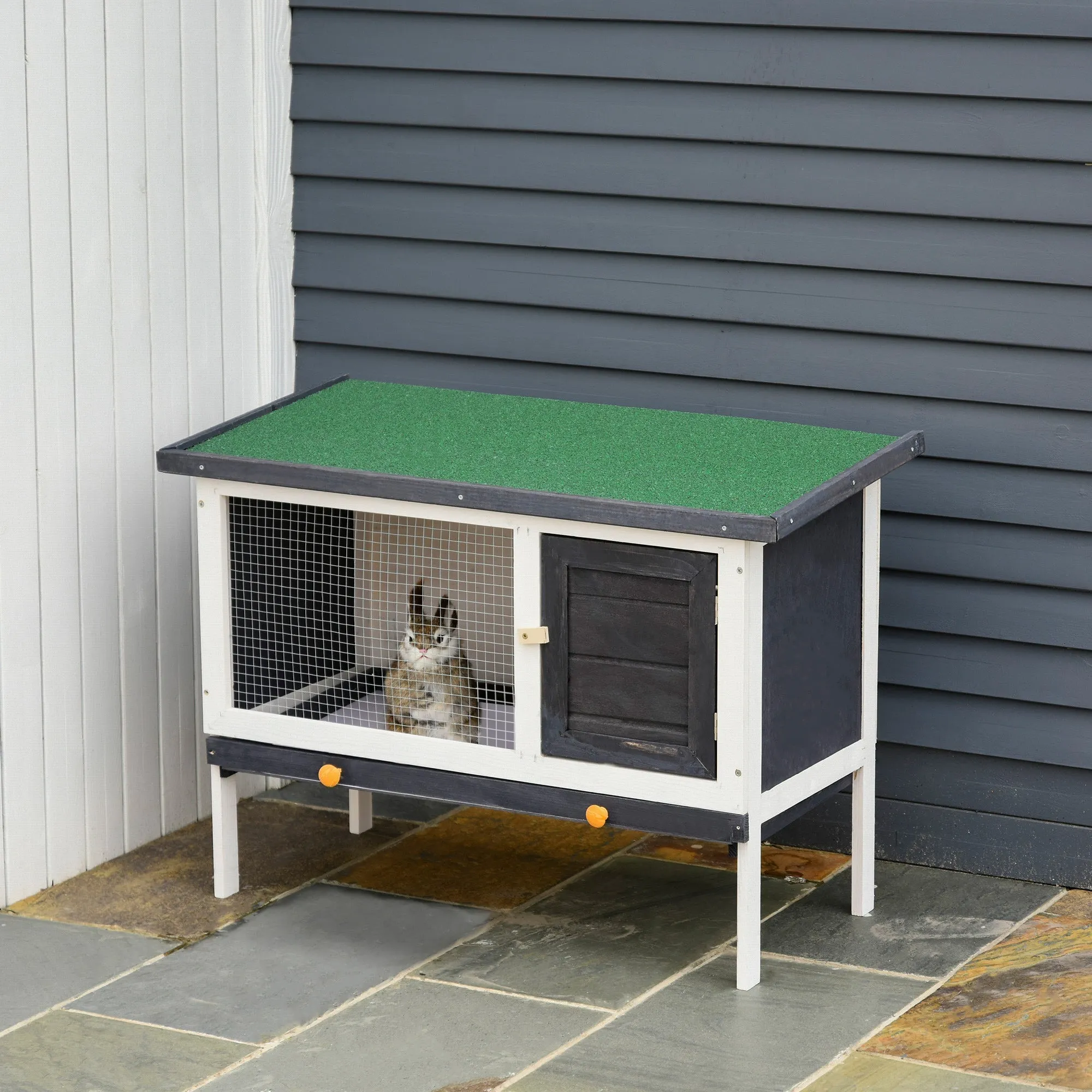 Outdoor Rabbit Hutch in Fir Wood with Removable Tray, Opening Roof in Bitumen and Mesh, 90x45x65 cm - Image 2