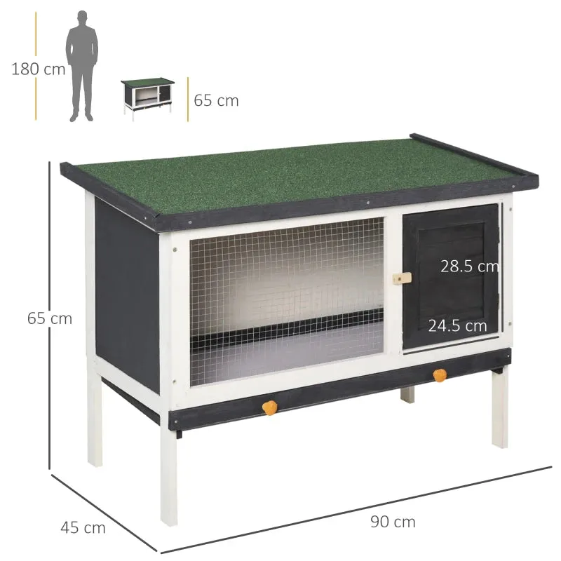 Outdoor Rabbit Hutch in Fir Wood with Removable Tray, Opening Roof in Bitumen and Mesh, 90x45x65 cm - Image 3