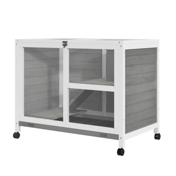 Wooden Rabbit Hutch with 2-Story House, Ramp and Pull-Out Tray, 91.5x53. 3x73cm