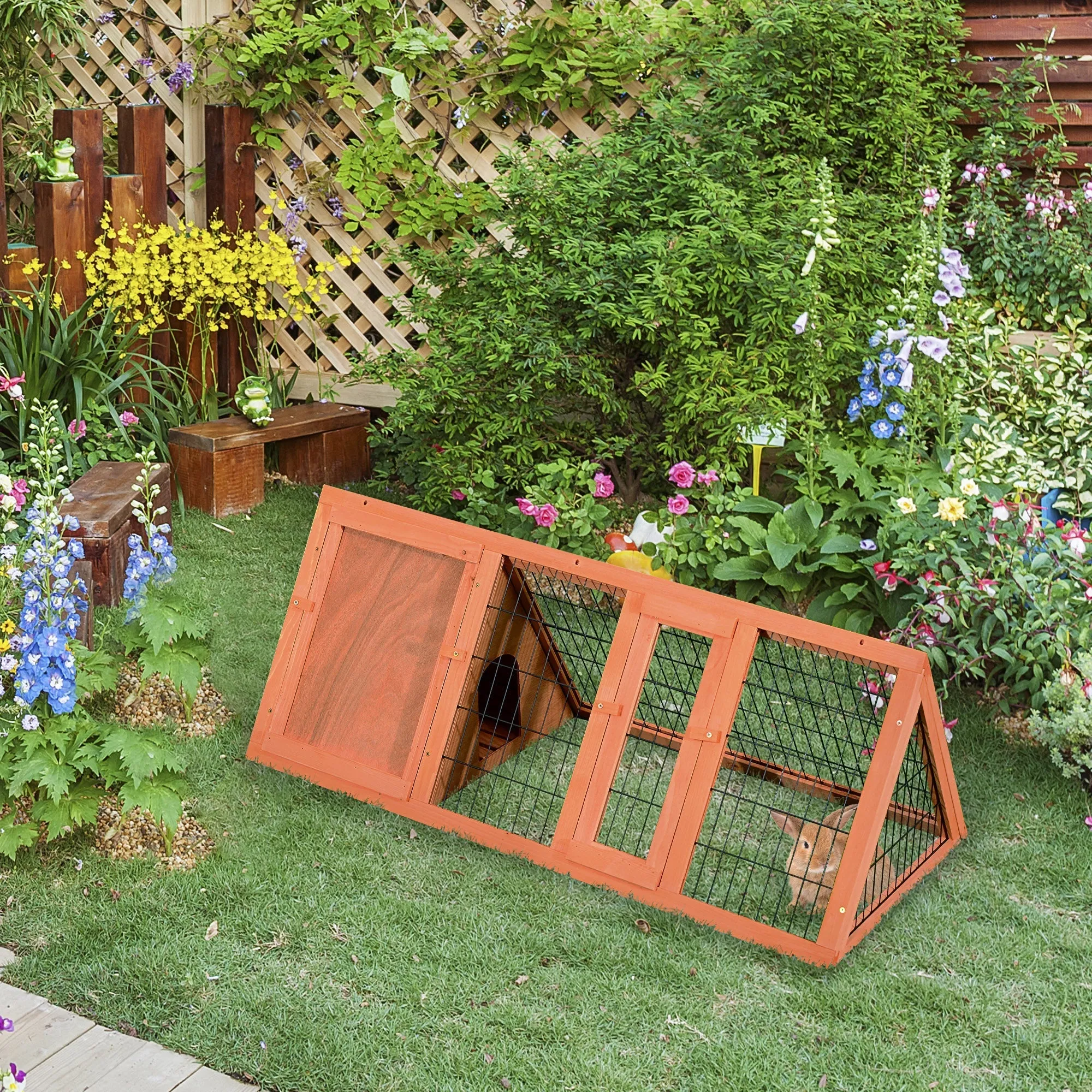 Rabbit and Pet Cage, Fir Wood Rabbit Hutch 118 x 50 x 45 cm - Image 2