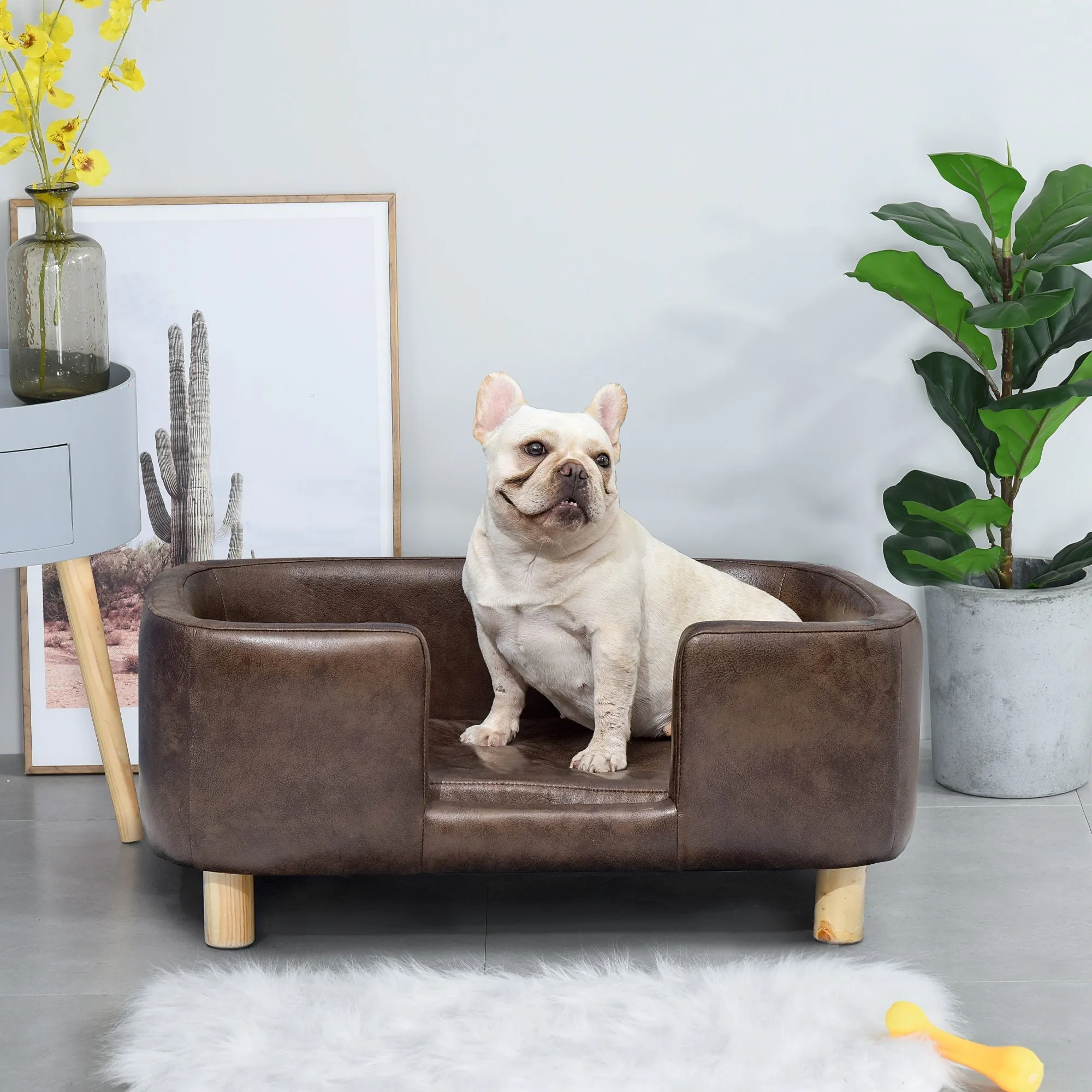 Pet Sofa, Removable Foam Padded Cushion, Small Medium Dog, Dark Brown 74x48. 5x31cm - Image 2