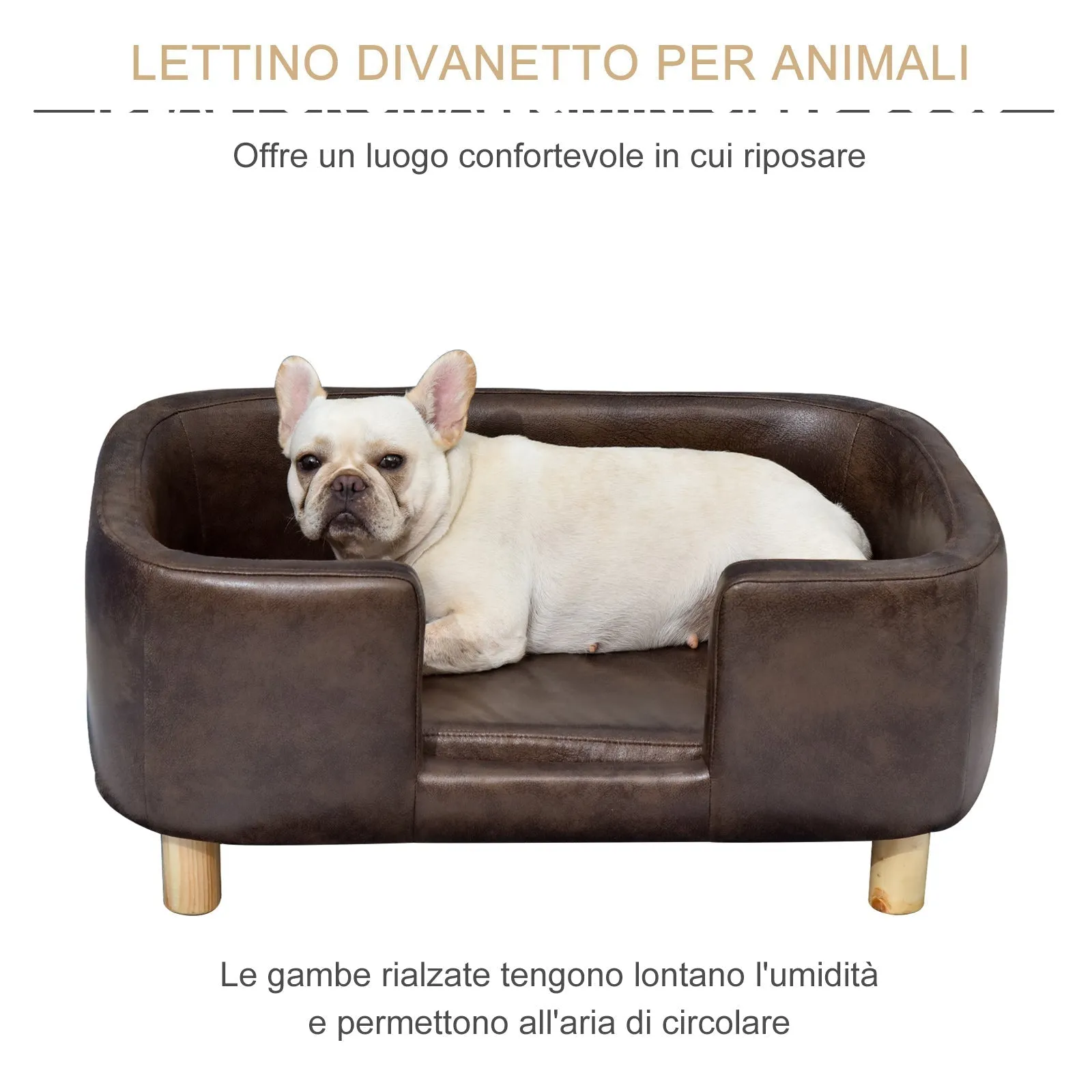 Pet Sofa, Removable Foam Padded Cushion, Small Medium Dog, Dark Brown 74x48. 5x31cm - Image 3