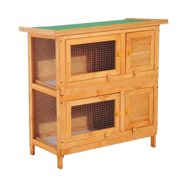 Double-Decker Rabbit Cage, Outdoor Rabbit Hutch Made of Fir Wood, 90x45x90 cm, Wood and Green