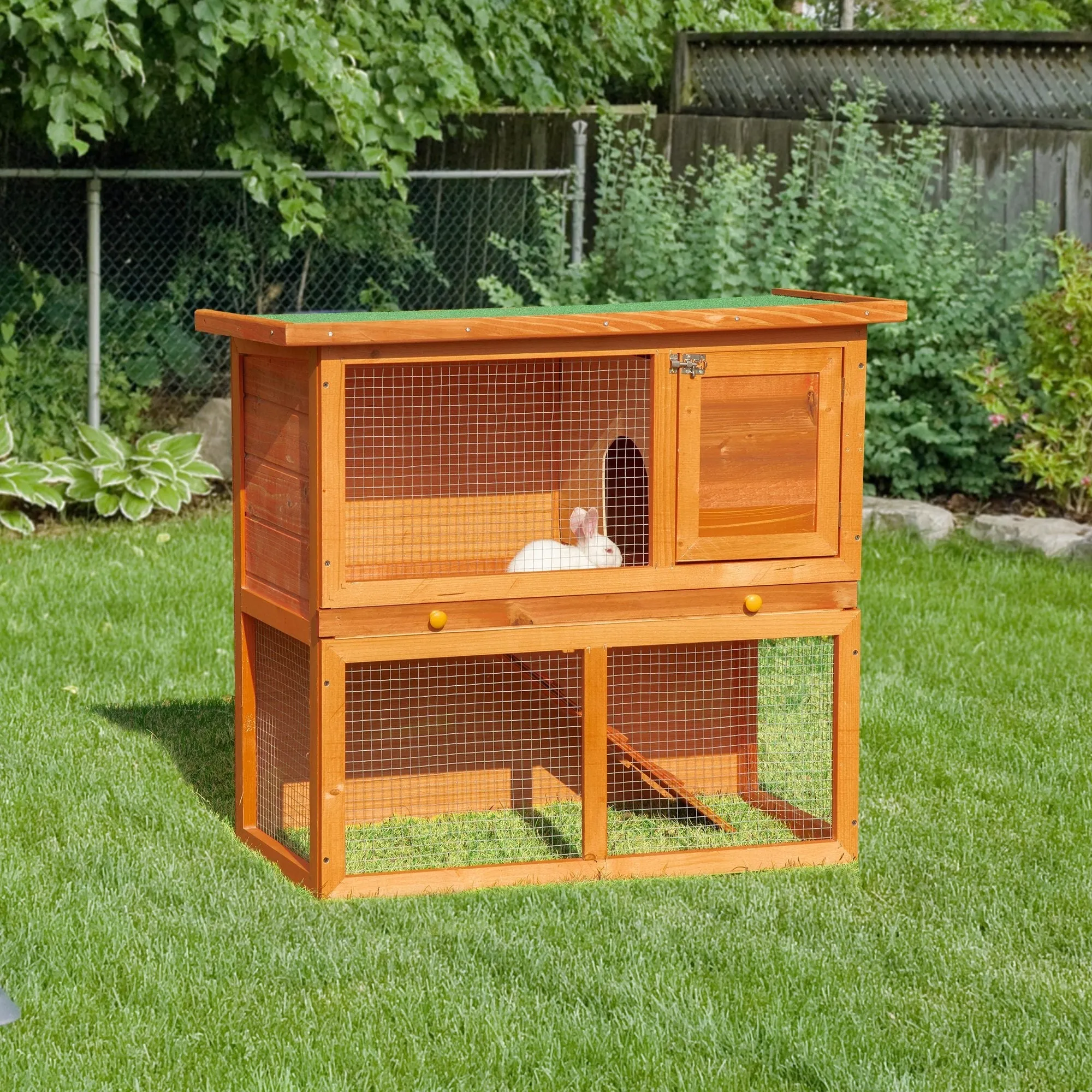 Two-Story Rabbit Hutch, Outdoor Rabbit Hutch with Spruce Wood House, 90x45x80 cm - Image 2