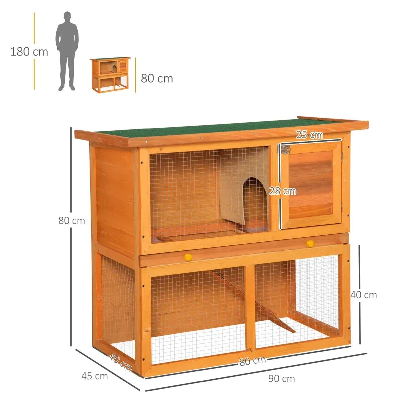 Two-Story Rabbit Hutch, Outdoor Rabbit Hutch with Spruce Wood House, 90x45x80 cm - Image 3