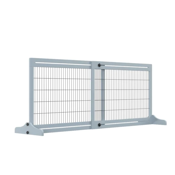 Extendable Indoor Dog Gate in Wood and Steel, 104-183x36x69cm, Blue-grey