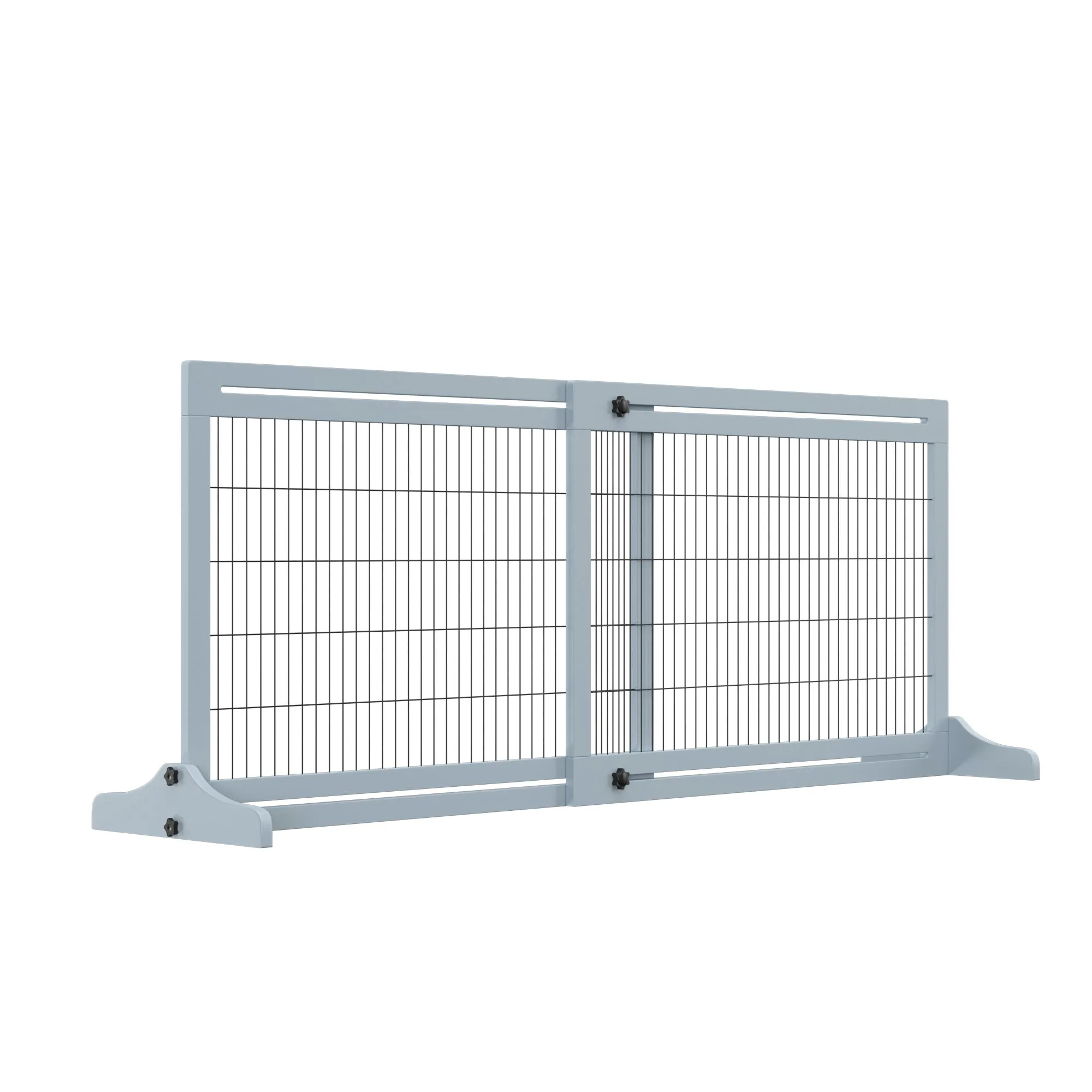 Extendable Indoor Dog Gate in Wood and Steel, 104-183x36x69cm, Blue-grey