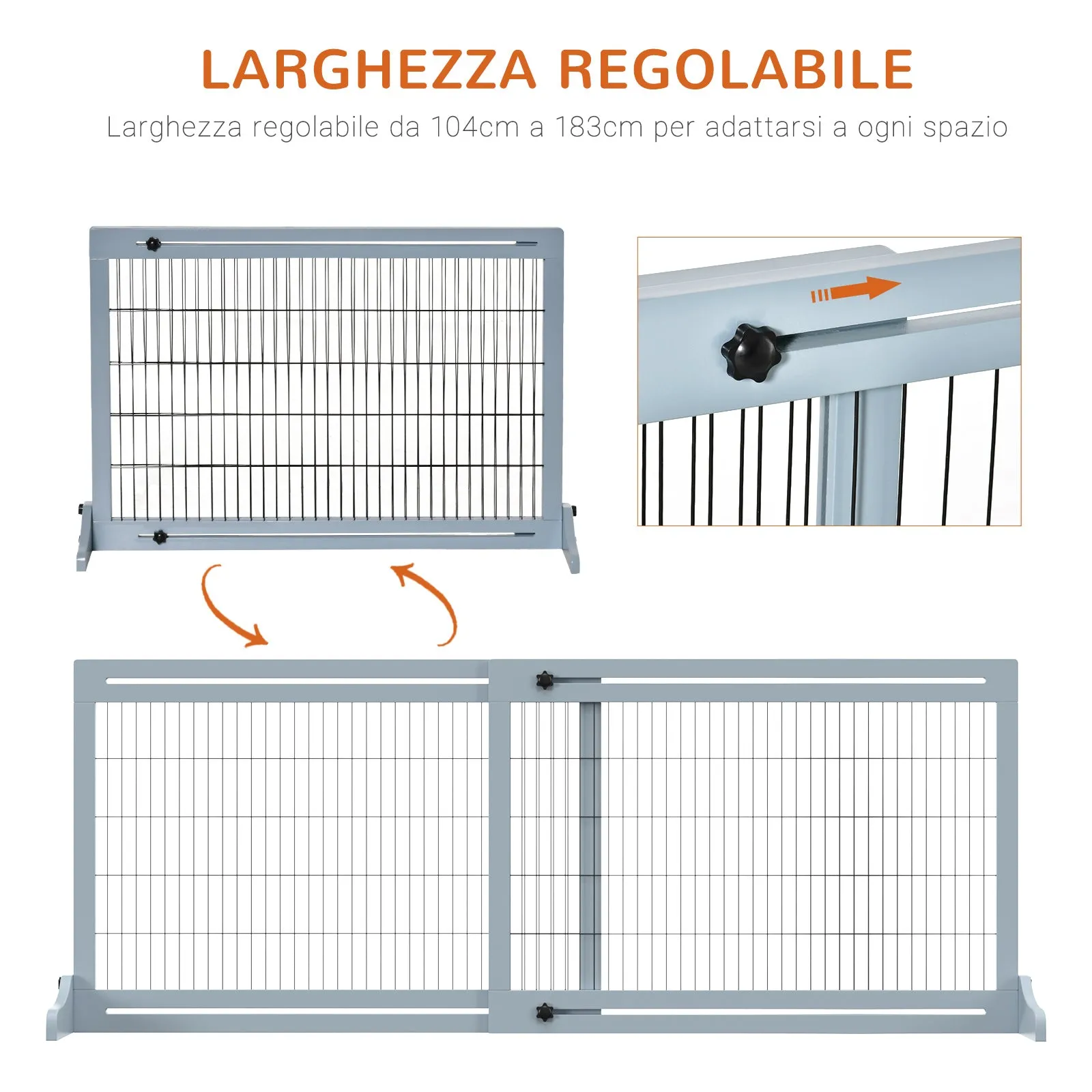 Extendable Indoor Dog Gate in Wood and Steel, 104-183x36x69cm, Blue-grey - Image 3