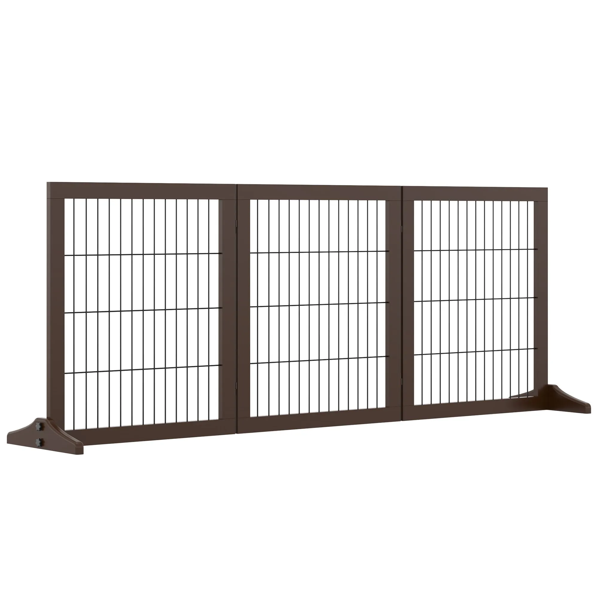Folding and Adjustable Pet Gate in Pine Wood and Metal with Stable Base, for Dogs and Puppies, 185x36x71cm