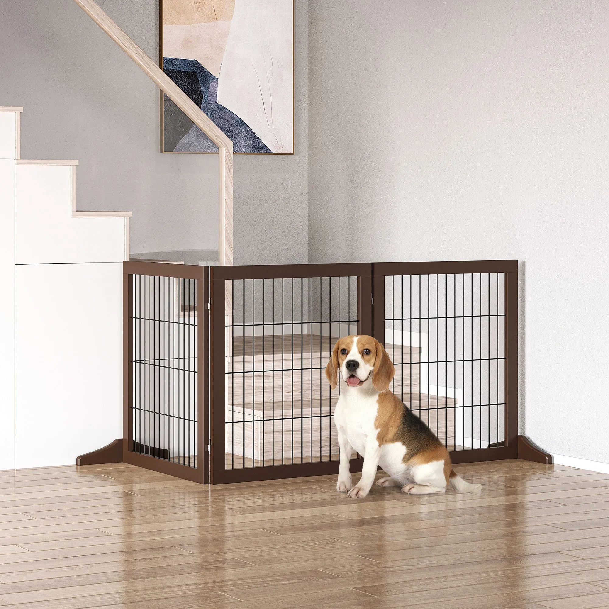 Folding and Adjustable Pet Gate in Pine Wood and Metal with Stable Base, for Dogs and Puppies, 185x36x71cm - Image 2