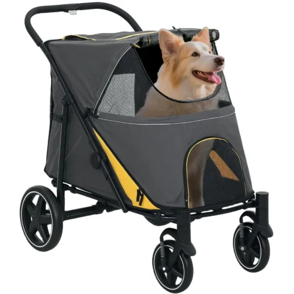 Folding Dog Stroller for Medium Dogs with Zippered Entrances and Mesh Windows, 112x65x100 cm