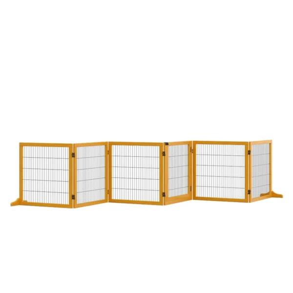 Wooden and Steel Dog Gate for Small/Medium Size Dogs with 6 Folding Panels, 432x36x70cm