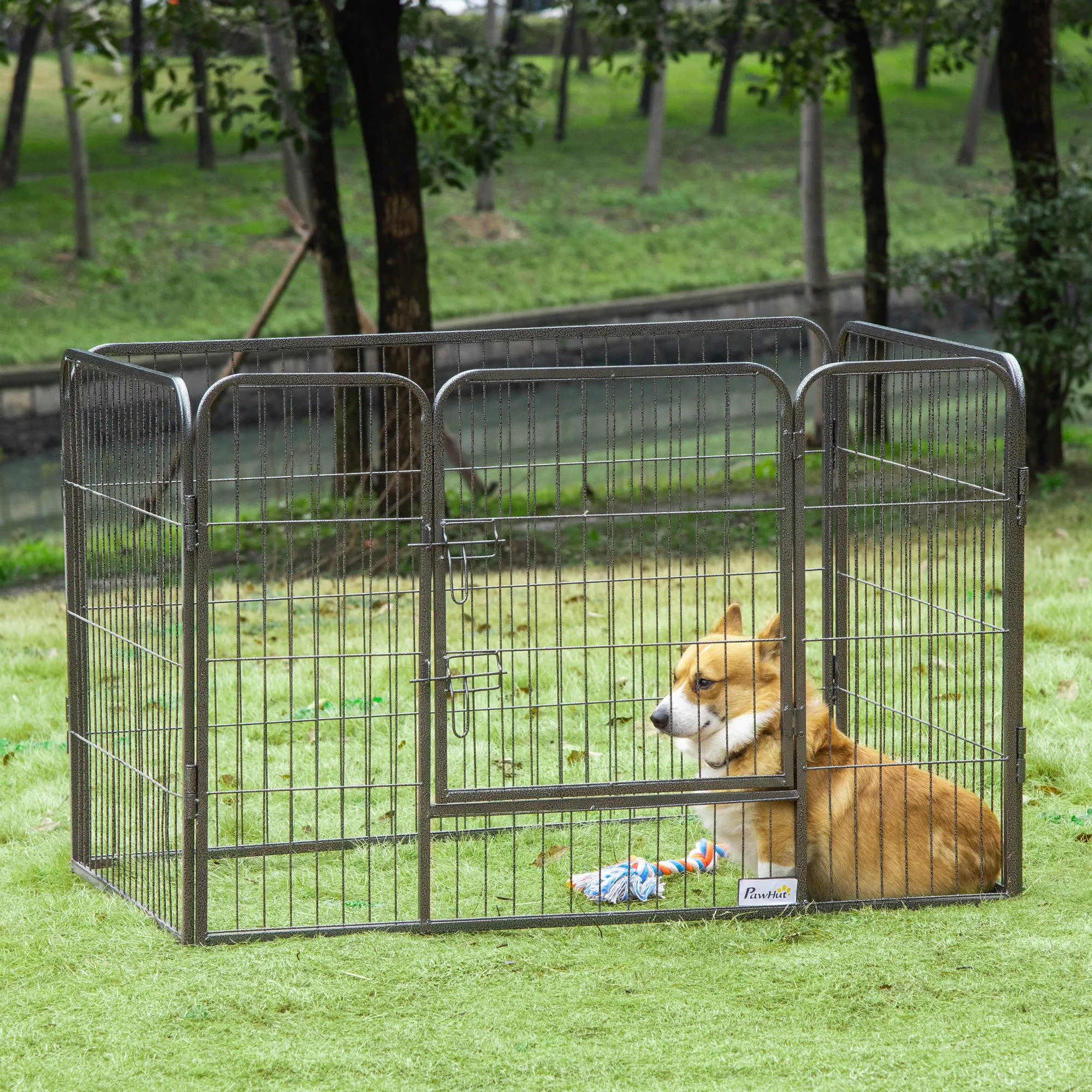 Metal Dog Kennel with Door and Bottom Tray, 125x78x80cm, Grey - Image 2