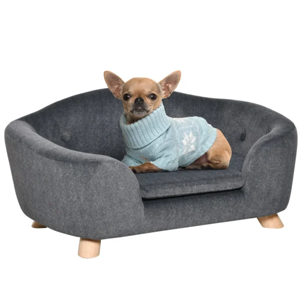 Dog Bed for Small Dogs (Max 10kg) with Washable Cushion, 70x47x30cm - Anthracite Grey