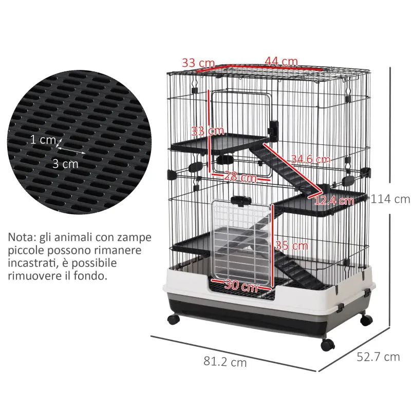 3-Tier Metal Cage with Tray for Rodents, Rabbits and Ferrets with 4 Wheels, 81.2 x 52.7 x 114 cm, Black - Image 3